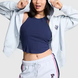 Victoria's Secret Women Front-Open Full-Zip Hoodie Cotton Crop Sweatshirt-image-54