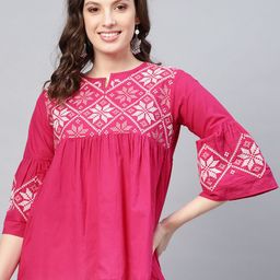 Bhama Couture Pink Embroidered Empire Pure Cotton Top-picture-43