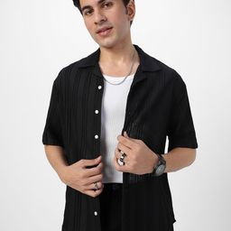 Urbano Fashion Men Cotton Cuban Collar Textured Oversized Casual Shirt-image-80