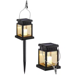 Epyz Solar Outdoor Hanging Lantern, Flickering Candle Effect Light with Stake (Pack of 2)-37