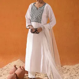Anouk Women Embroidered Regular Thread Work Kurta with Trousers & With Dupatta image 4