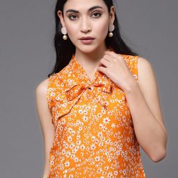 Oomph! Floral Printed Tie-Up Neck Sleeveless Top-image-83