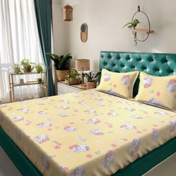 Myntra Elegant Homes Yellow & Pink Cartoon Characters 400 TC King Bedsheet with 2 Pillow Covers-image-83