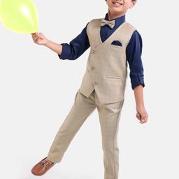 Robo Fry Full Sleeves Party Suit Solid- Beige & Blue-image-97
