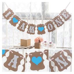 AMFIN I AM ONE Banner Birthday Boy High Chair Decoration - Beige & Pink-image-47