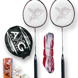 AXG NEW GOAL Scratch Resistant A-2000 Badminton Racquets set Of 2 with 3 Feather Shuttles and Net Badminton Kit - Maroon-4