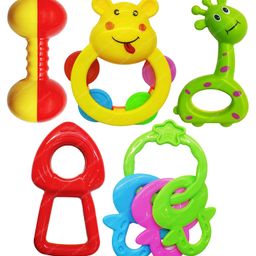 FunBlast Colourful Attractive Sound Rattles for Babies 5 Pcs - Assorted Design-image-0