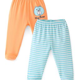 Doodle Poodle 100% Cotton Knit Bear Printed Bootie Leggings Pack of 2- White & Orange-picture-5