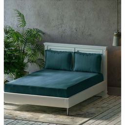Trance Home Linen Soft Comfortable Breathable Fitted 100% Organic Cotton Double Queen Bedsheet with 2 Pillow Cover 78 x 60 Inch- Teal-picture-1
