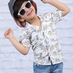 Polka Tots Half Sleeves Leaves Abstract Printed Shirt - Grey-image-94