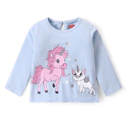 Babyhug Cotton Knit Full Sleeves T- Shirt With Unicorn Print - Blue-picture-27