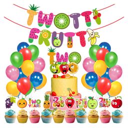 Zyozi Twotti Frutti 2nd Birthday Decorations Set, Banner Cake TopperCupCake Topper Balloons -MultiColor (Pack of 37)-image-92