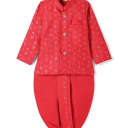 Ridokidz Cotton Full Sleeves Sequin Embellished & Embroidered Dhoti Kurta Set - Red-image-15
