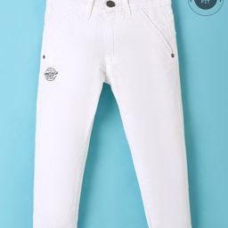 Ruff Linen Woven Full Length Trousers with Text Print - White-image-39
