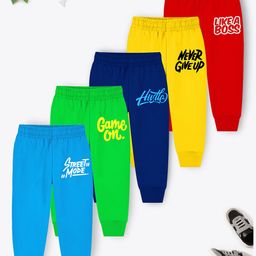 Trampoline Cotton Blend Pack Of 5 Hustle & Never Give Up Text Printed Pajamas - Multi Colour-picture-27