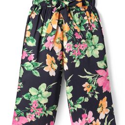 CrayonFlakes Cotton Floral Printed Belted Palazzo - Navy Blue-image-94