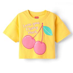 Babyhug Cotton Knit Half Sleeves Drop Shoulder T-Shirt with Love You Cherry Much Text Print - Yellow-image-65