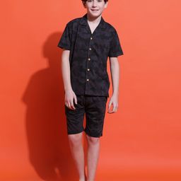 Lil Tomatoes Cotton Half Sleeves Camouflage Night Suits - Charcoal-picture-9