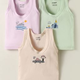Cucumber Sinker Knit Sleeveless Vests With Animal Print Pack Of 3 - Lilac Lavender & Sea Green-image-42