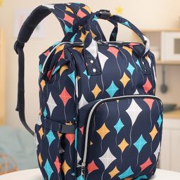 Multipurpose Spacious Diaper Backpack With Kite Print - Navy Blue-81
