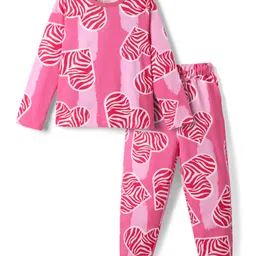 Pine Kids Single Jersey Knit Full Sleeves Co-ords Night Suit With Heart Print - Pink-picture-47