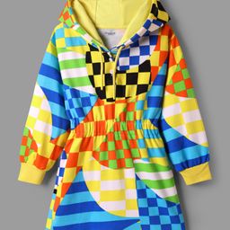 Ollington St. 100% Cotton Printed Winterwear One Piece Hooded Full Sleeves Dress - Multicolor-picture-49
