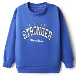 Honeyhap Premium 100% Cotton Knit Full Sleeves Pullover Sweatshirt with Bio Finish & Text Print - Blue Lolite-picture-11
