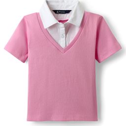 Pine Kids Cotton Knit Half Sleeves Solid Color Collar Top - Pink-picture-16