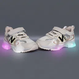 NEW STEPS Alphabet Patch Detailed With Velcro Closure LED Shoes - Beige-picture-40