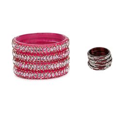 SOMIL Set Of 8 Multicolored Alloy Artificial Stones and Beads Bangles-image-28