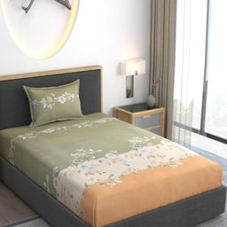 Innovative Edge Orange Floral 210 TC Single Bedsheet with 1 Pillow Covers-image-42