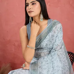 Jevi Prints Floral Pure Cotton Block Print Saree image 5