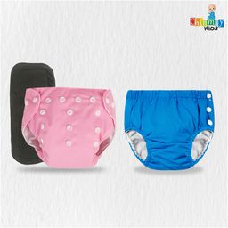 Chinmay Kids Combo of Baby Swim Diaper Waterproof Reusable Leakproof Adjustable Pool Swimsuit & Adjustable Size Baby Cloth Button Diaper Washable/Reusable Nappies for Infants With Black Insert image 2