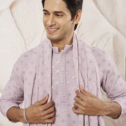 VASTRAMAY Men Embroidered Regular Sequinned Kurta with Pyjamas & With Dupatta image 2