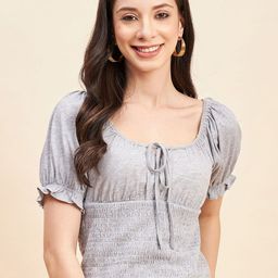 JEFF COOPER Puff Sleeve Cotton Cinched Waist Top-image-15