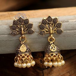 Anouk Peacock Shaped Jhumkas Earrings-image-29