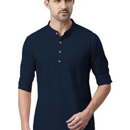 EdinWolf Men Mandarin Collar Roll-Up Sleeves Cotton Short Kurta-image-105