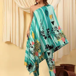 House of Kaftan Printed One Shoulder Tunic With Trousers Co-Ords-picture-26