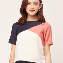 Moomaya Colourblocked Round Neck Short Sleeves Casual Top-image-93