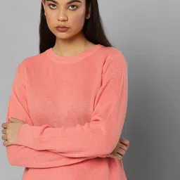 ether Women Peach Round-Neck Long Sleeves Open-Knit Pullover-image-13