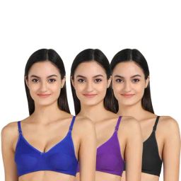 AROUSY Black & Blue Cotton Everyday Bra - Pack Of 3-picture-28