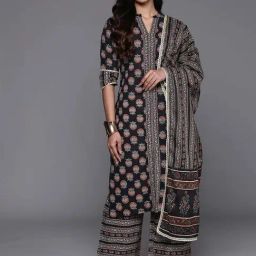 Libas Black Cotton Printed Kurta Palazzo Set With Dupatta-image-71