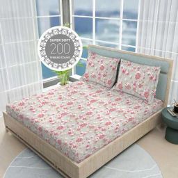 Boutique Living India Siesta Egyptian Cotton 200 TC Floral Print King Bedsheet with 2 Pillow Covers-image-28