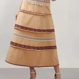 Vero Moda Beige Cotton Flared Fit Self Pattern Skirt-image-30