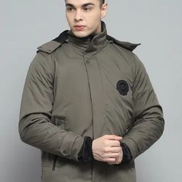 Monte Carlo Mens Solid Olive Detachable Hood Full Sleeve Jacket-image-22