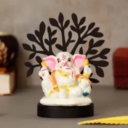 Decorative Lord Ganesha Idol with Wooden Tree for Car Dashboard, Home Temple and Office Desks-3