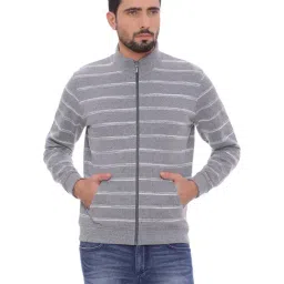Basics Navy Slim Fit Striped Jacket-image-75