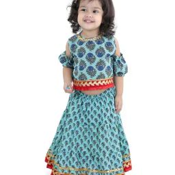 BownBee Kids Blue Cotton Printed Lehenga & Choli-image-37
