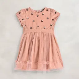 Cherry Crumble by Nitt Hyman Kids Peach Embellished Dress-picture-17