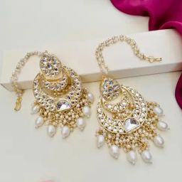 Abdesigns Gold-Tone Plated Meenakari Kundan Studded And Beaded Minimal Dangler Earrings-39
